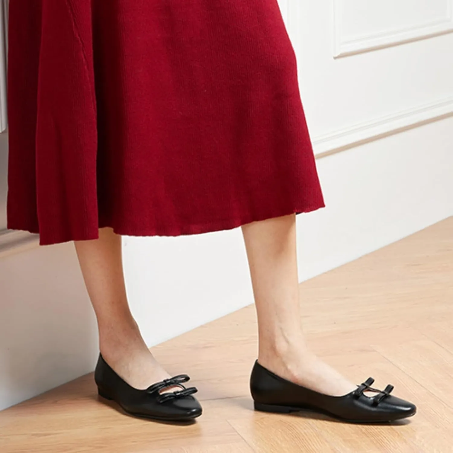 C.Paravano Women's Ballet Flats Bowknot Hollow-Out Design Round Toe Dress Shoes for Women Comfortable Business Office Work Casual Shoes