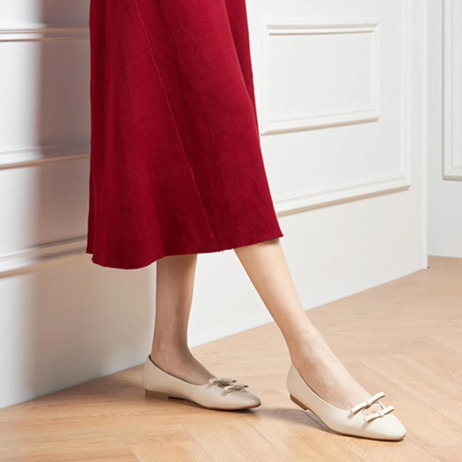 C.Paravano Women's Ballet Flats Bowknot Hollow-Out Design Round Toe Dress Shoes for Women Comfortable Business Office Work Casual Shoes