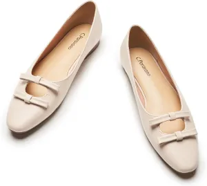 C.Paravano Women's Ballet Flats Bowknot Hollow-Out Design Round Toe Dress Shoes for Women Comfortable Business Office Work Casual Shoes