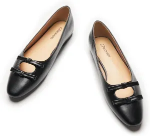 C.Paravano Women's Ballet Flats Bowknot Hollow-Out Design Round Toe Dress Shoes for Women Comfortable Business Office Work Casual Shoes