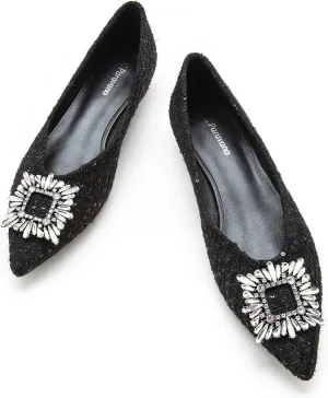 C.Paravano Women's Crystal Buckle Ballet Flats - Pointed Toe Slip On Dressy Shoes