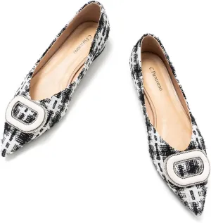 C.Paravano Women's Flats Pointed Toe Flats for Women Designer Ballet Flats Leather Flats Shoes for Women Dressy Casual Work Office Party Shoes