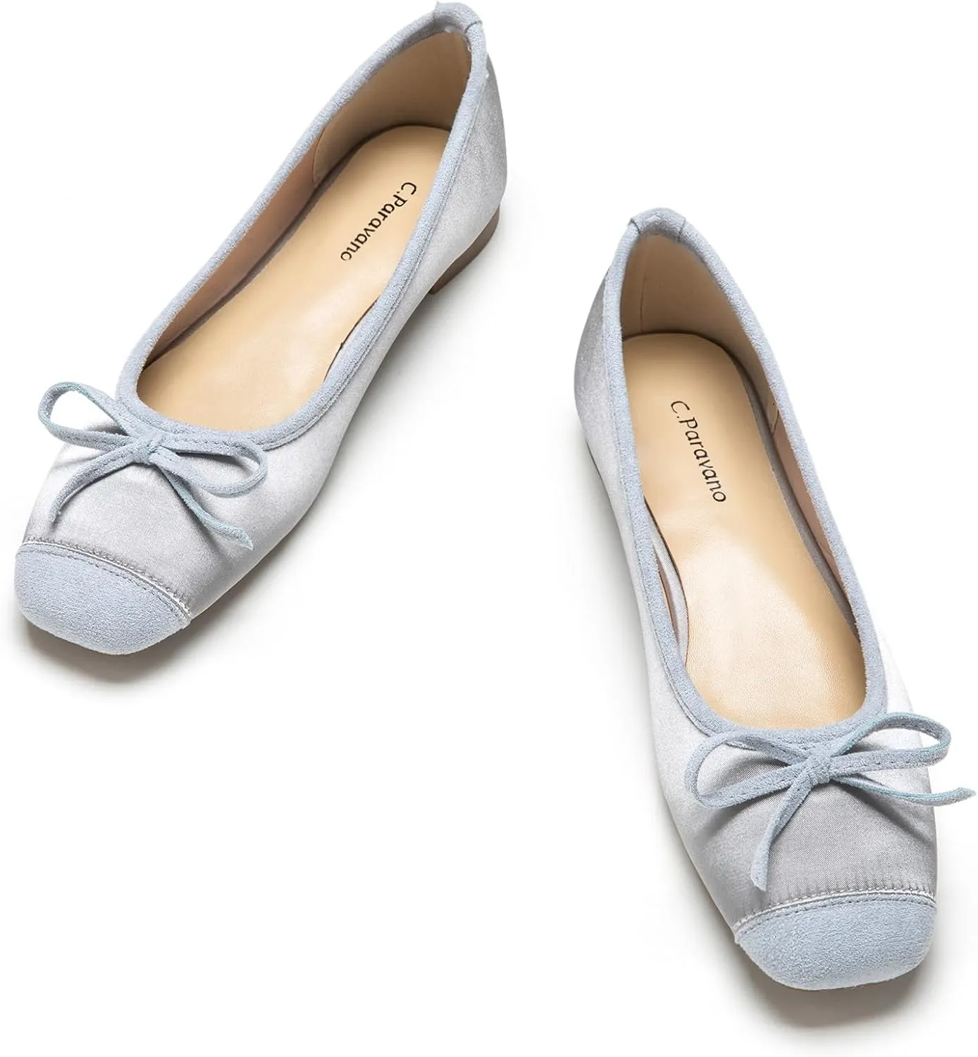 C.Paravano Women's Flats with Bowknot | Casual Slip On Dress Shoes | Comfortable Square Toe Shoes | Women Ballet Flats for Wedding Work Office Business