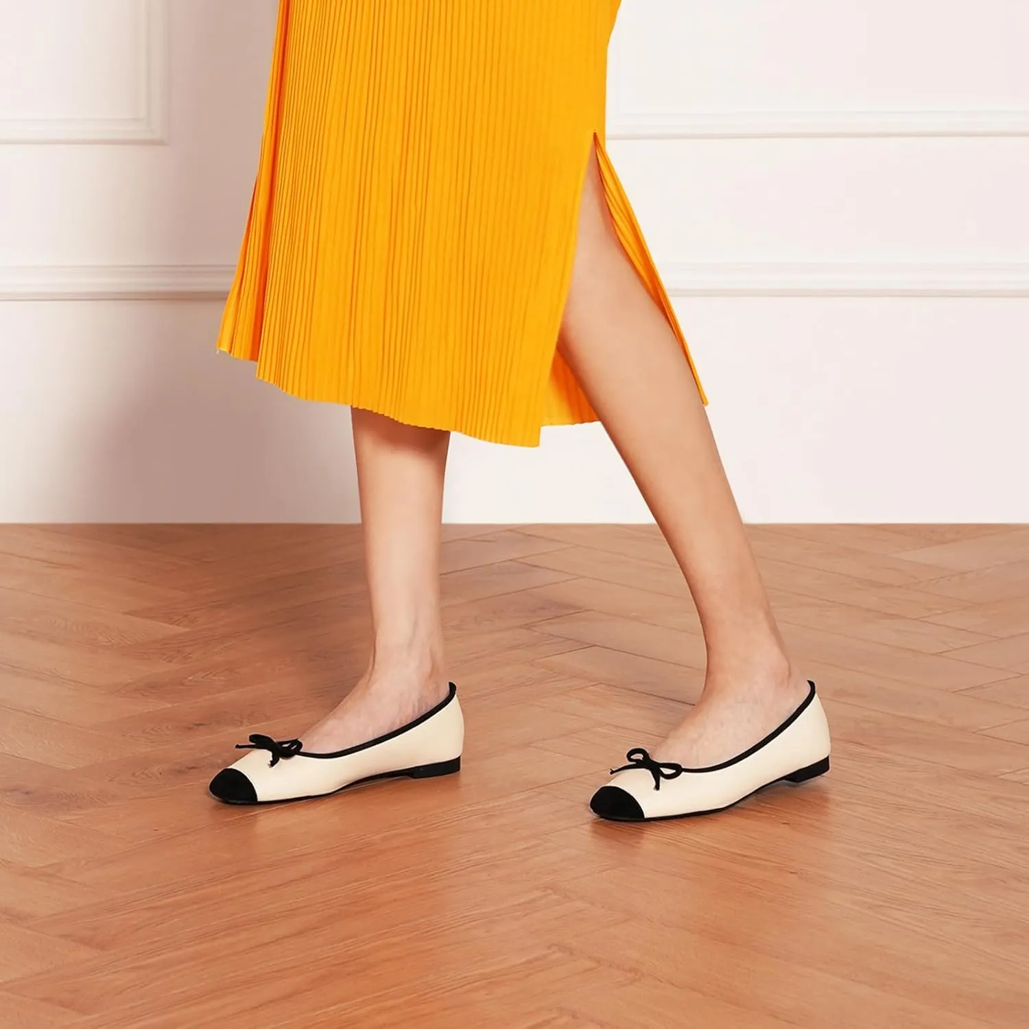 C.Paravano Women's Flats with Bowknot | Casual Slip On Dress Shoes | Comfortable Square Toe Shoes | Women Ballet Flats for Wedding Work Office Business