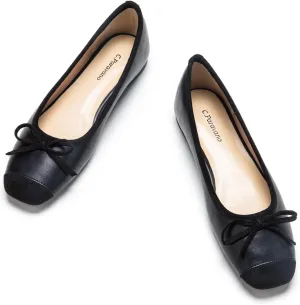 C.Paravano Women's Flats with Bowknot | Casual Slip On Dress Shoes | Comfortable Square Toe Shoes | Women Ballet Flats for Wedding Work Office Business