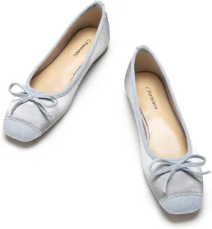 C.Paravano Women's Flats with Bowknot | Casual Slip On Dress Shoes | Comfortable Square Toe Shoes | Women Ballet Flats for Wedding Work Office Business