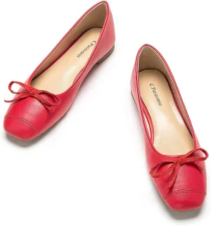 C.Paravano Women's Flats with Bowknot | Casual Slip On Dress Shoes | Comfortable Square Toe Shoes | Women Ballet Flats for Wedding Work Office Business