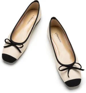 C.Paravano Women's Flats with Bowknot | Casual Slip On Dress Shoes | Comfortable Square Toe Shoes | Women Ballet Flats for Wedding Work Office Business