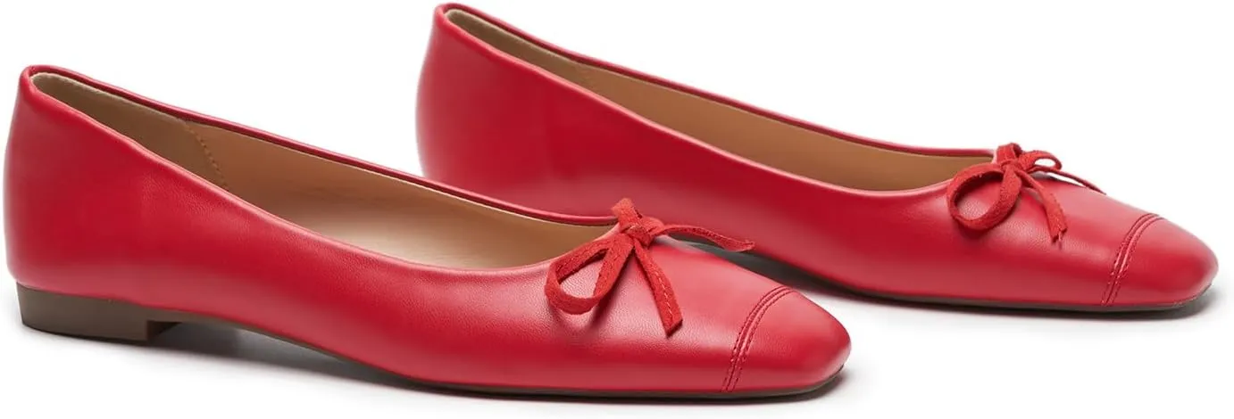C.Paravano Women's Flats with Bowknot | Casual Slip On Dress Shoes | Comfortable Square Toe Shoes | Women Ballet Flats for Wedding Work Office Business