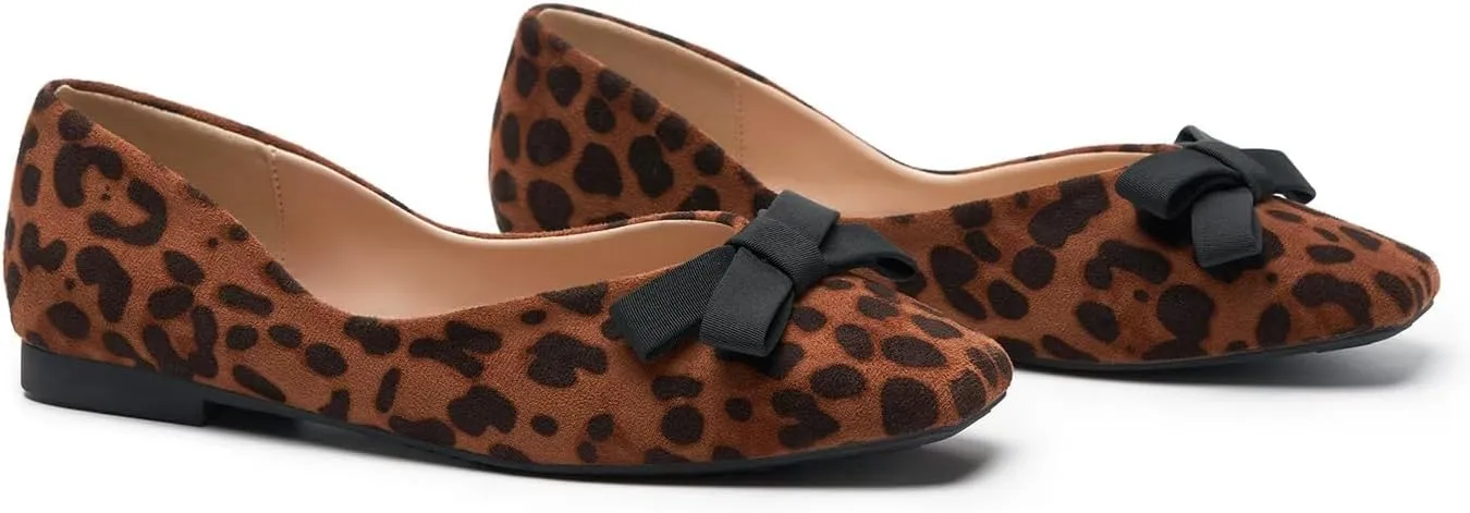 C.Paravano Women's Flats with Bowknot, Comfortable Square Toe Ballet Flats, Casual Slip On Shoes Flat, Women Dress Shoes for Walking Wedding Work Office