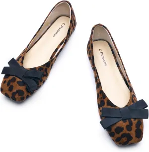 C.Paravano Women's Flats with Bowknot, Comfortable Square Toe Ballet Flats, Casual Slip On Shoes Flat, Women Dress Shoes for Walking Wedding Work Office