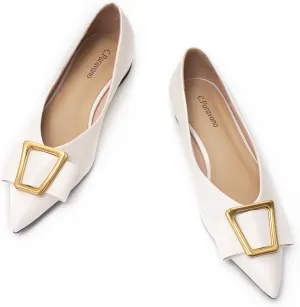 C.Paravano Women’s Pointed Toe Ballet Flats with Metal Buckle | Slip-On Dressy Flats for Women | Comfortable Work Flats | Office, Party, Wedding, Casual Wear Lightweight Women’s Flat Shoes