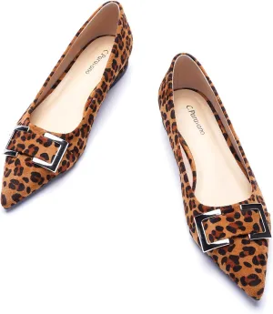 C.Paravano Women's Pointed Toe Flats | Soft Leather Ballet Shoes with Square Buckle | Comfortable Slip On Work Shoes | Dressy Flats for Office, Travel & Daily Wear