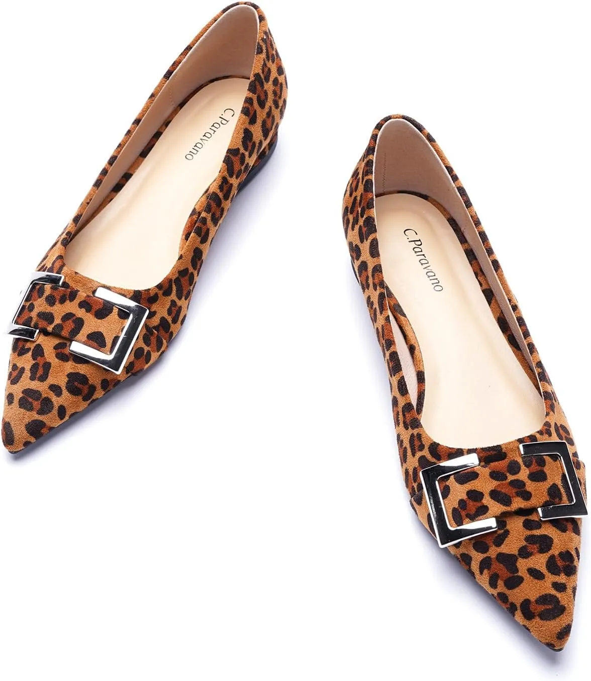 C.Paravano Women's Pointed Toe Flats | Soft Leather Ballet Shoes with Square Buckle | Comfortable Slip On Work Shoes | Dressy Flats for Office, Travel & Daily Wear