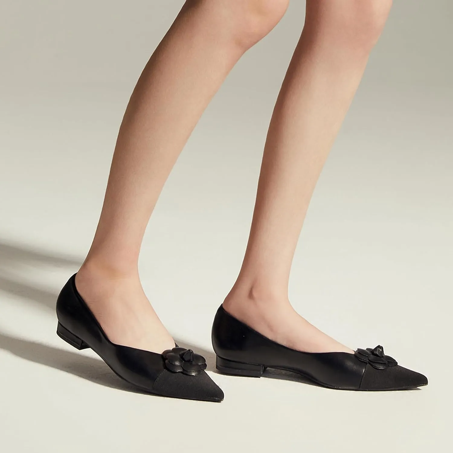 C.Paravano Women's Pointed Toe Two Tone Designer Ballet Flats - Leather Shoes for Dressy Casual Work Office Party