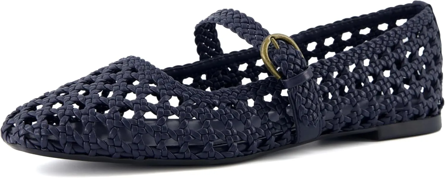 CUSHIONAIRE Weston Women’s Hand Woven Dressy Ballet Flats – Faux Leather Mary Jane with Adjustable Strap & Memory Foam