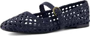 CUSHIONAIRE Weston Women’s Hand Woven Dressy Ballet Flats – Faux Leather Mary Jane with Adjustable Strap & Memory Foam