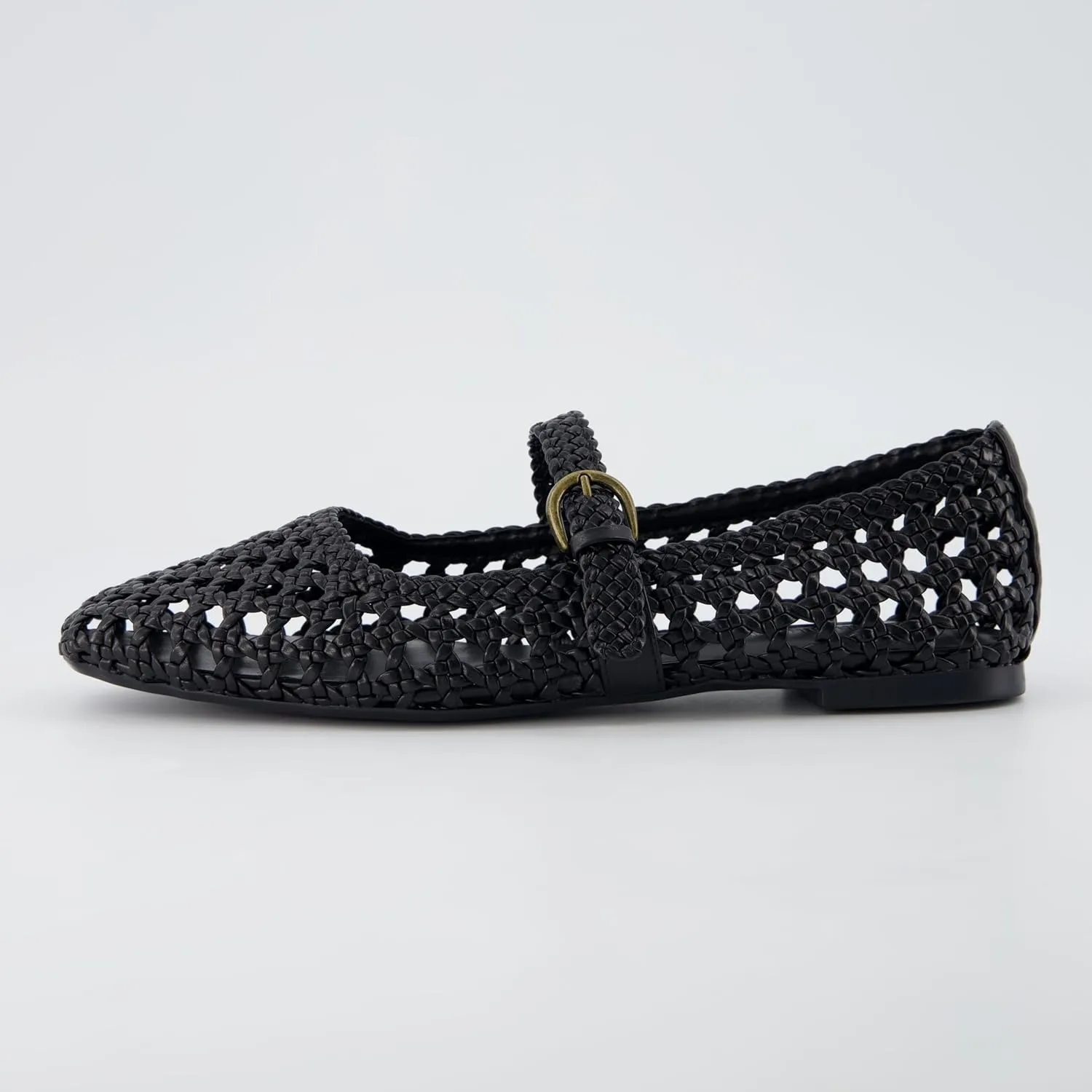 CUSHIONAIRE Weston Women’s Hand Woven Dressy Ballet Flats – Faux Leather Mary Jane with Adjustable Strap & Memory Foam