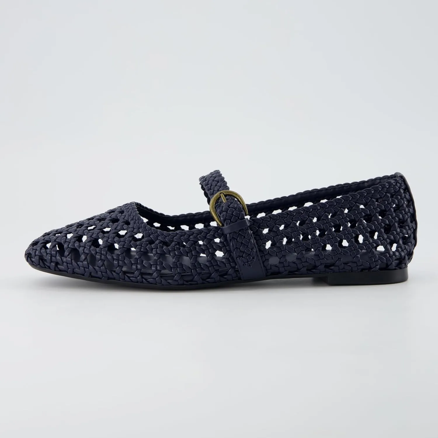 CUSHIONAIRE Weston Women’s Hand Woven Dressy Ballet Flats – Faux Leather Mary Jane with Adjustable Strap & Memory Foam
