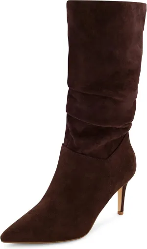 CUSHIONAIRE Women's Hip Slouchy Vegan Suede Mid-Calf Scrunch Boot with Pointed Toe, Memory Foam & 3-Inch Heel | Wide Widths Available