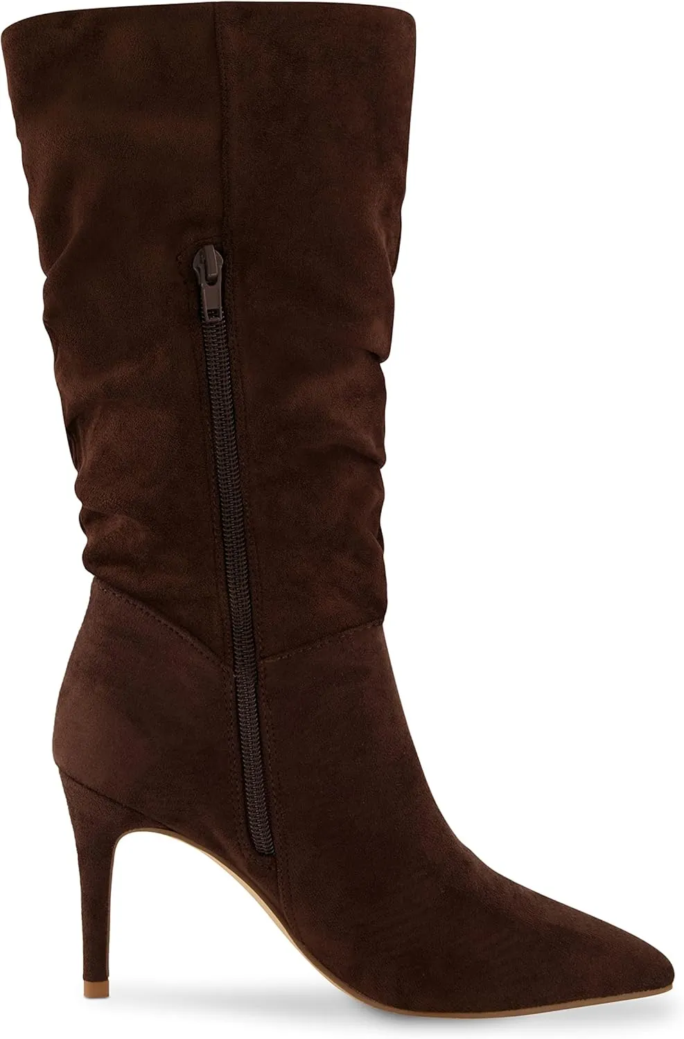 CUSHIONAIRE Women's Hip Slouchy Vegan Suede Mid-Calf Scrunch Boot with Pointed Toe, Memory Foam & 3-Inch Heel | Wide Widths Available