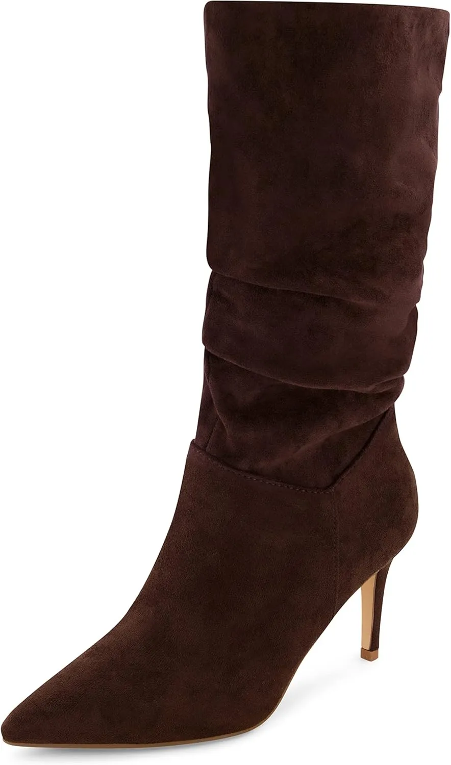 CUSHIONAIRE Women's Hip Slouchy Vegan Suede Mid-Calf Scrunch Boot with Pointed Toe, Memory Foam & 3-Inch Heel | Wide Widths Available
