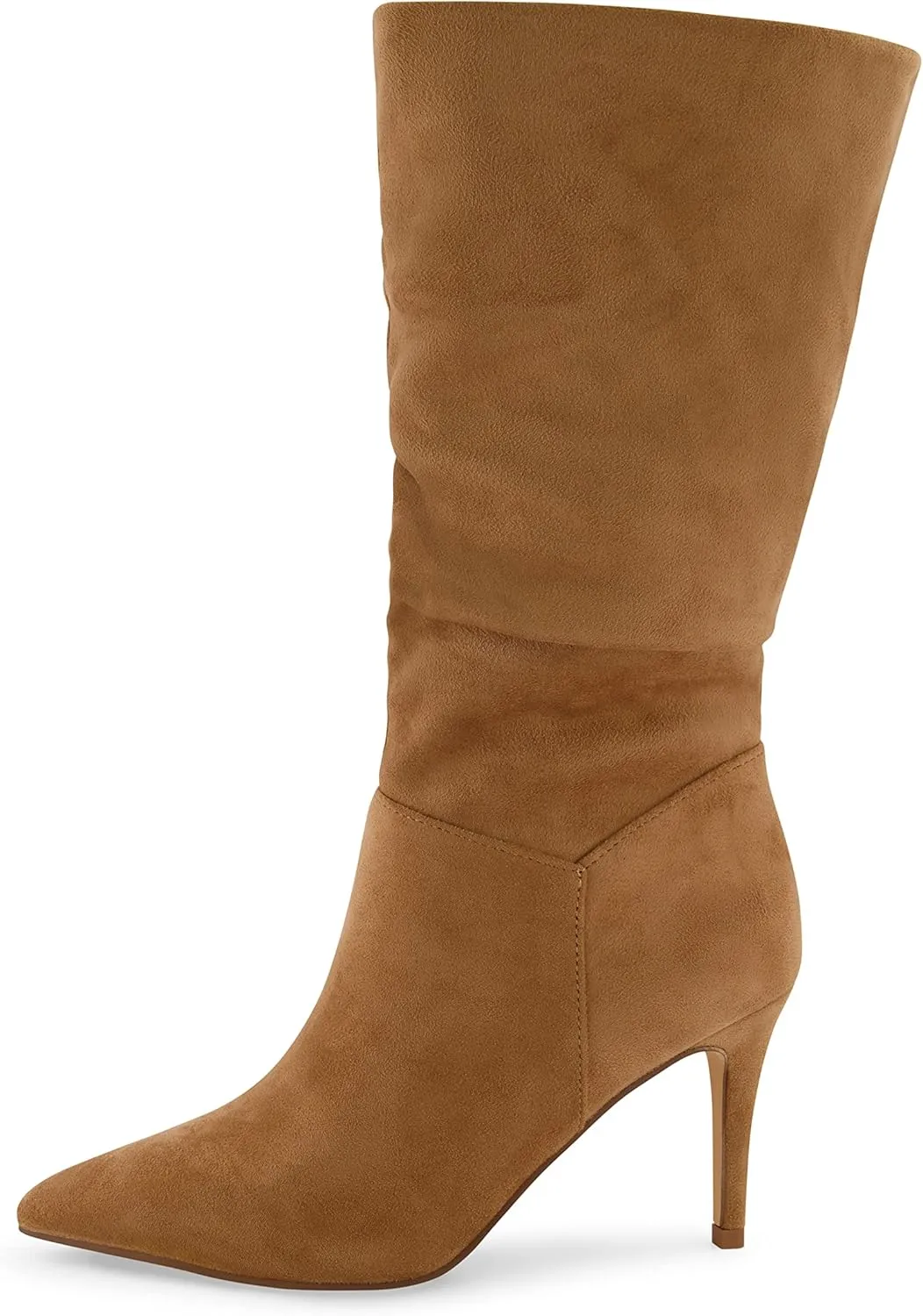 CUSHIONAIRE Women's Hip Slouchy Vegan Suede Mid-Calf Scrunch Boot with Pointed Toe, Memory Foam & 3-Inch Heel | Wide Widths Available