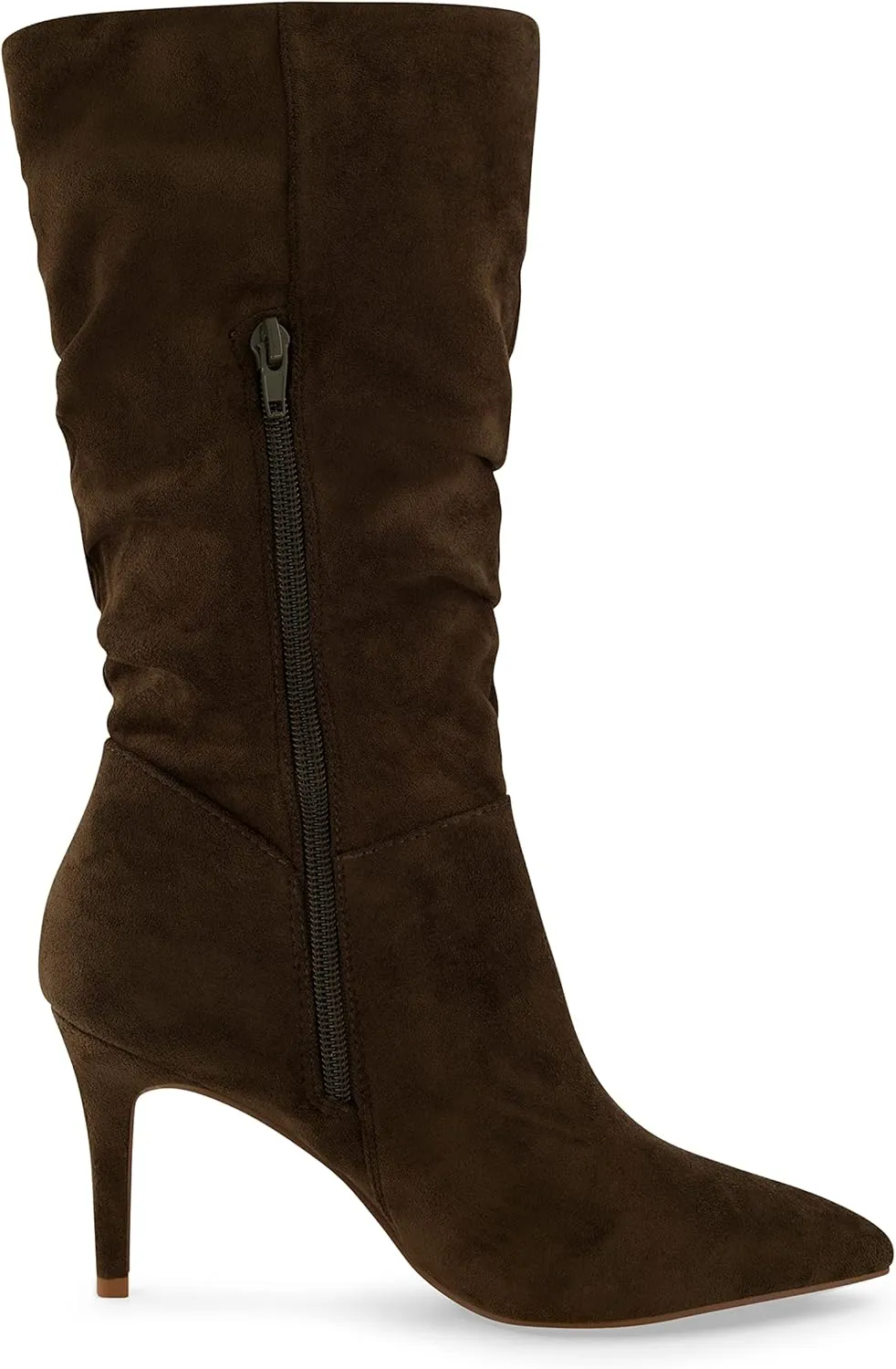 CUSHIONAIRE Women's Hip Slouchy Vegan Suede Mid-Calf Scrunch Boot with Pointed Toe, Memory Foam & 3-Inch Heel | Wide Widths Available