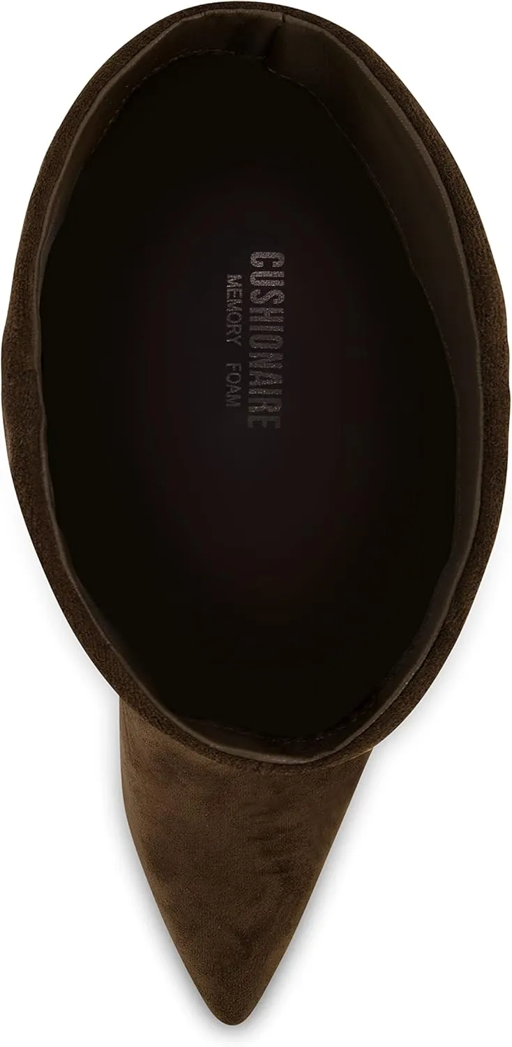CUSHIONAIRE Women's Hip Slouchy Vegan Suede Mid-Calf Scrunch Boot with Pointed Toe, Memory Foam & 3-Inch Heel | Wide Widths Available