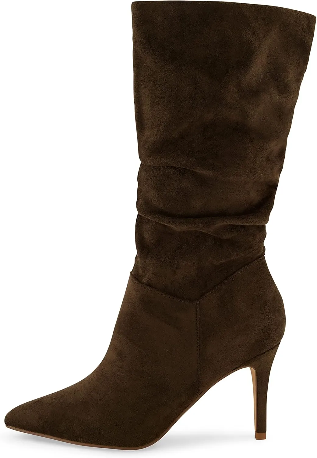 CUSHIONAIRE Women's Hip Slouchy Vegan Suede Mid-Calf Scrunch Boot with Pointed Toe, Memory Foam & 3-Inch Heel | Wide Widths Available