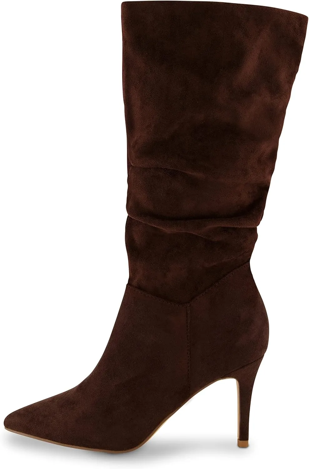 CUSHIONAIRE Women's Hip Slouchy Vegan Suede Mid-Calf Scrunch Boot with Pointed Toe, Memory Foam & 3-Inch Heel | Wide Widths Available