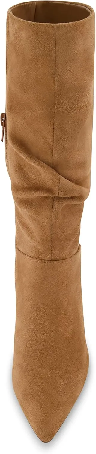 CUSHIONAIRE Women's Hip Slouchy Vegan Suede Mid-Calf Scrunch Boot with Pointed Toe, Memory Foam & 3-Inch Heel | Wide Widths Available