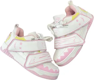 Cute Sneakers for Women Graffiti Smile Hook & Loop Decor Skate Shoes Lace-Up Thick Sole Height Increase Walking Shoes