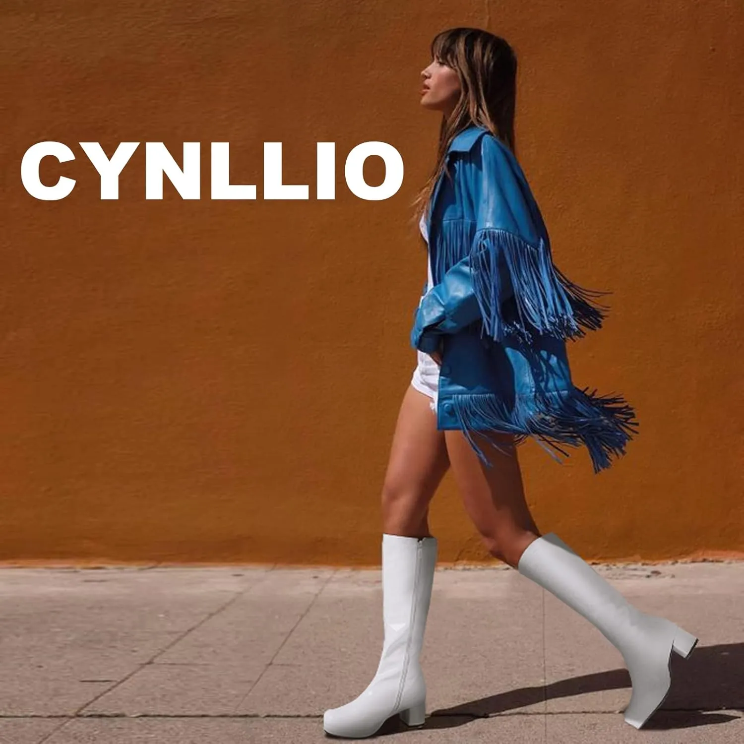 CYNLLIO Mid Calf Boots for Women Chunky High Heels Platform Boots Fashion PU Leather Solid Color Cosplay Dress Boots