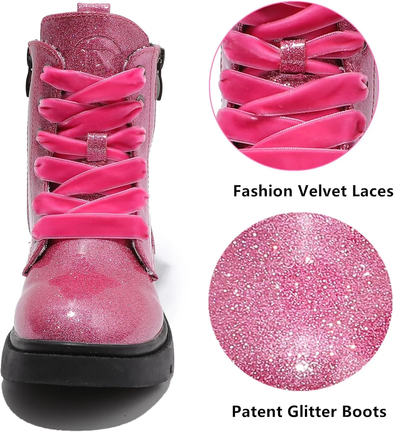DADAWEN Boys Girls Glitter Ankle Boots Lace Up Waterproof Combat Shoes With Side Zipper for Toddler/Little Kid/Big Kid