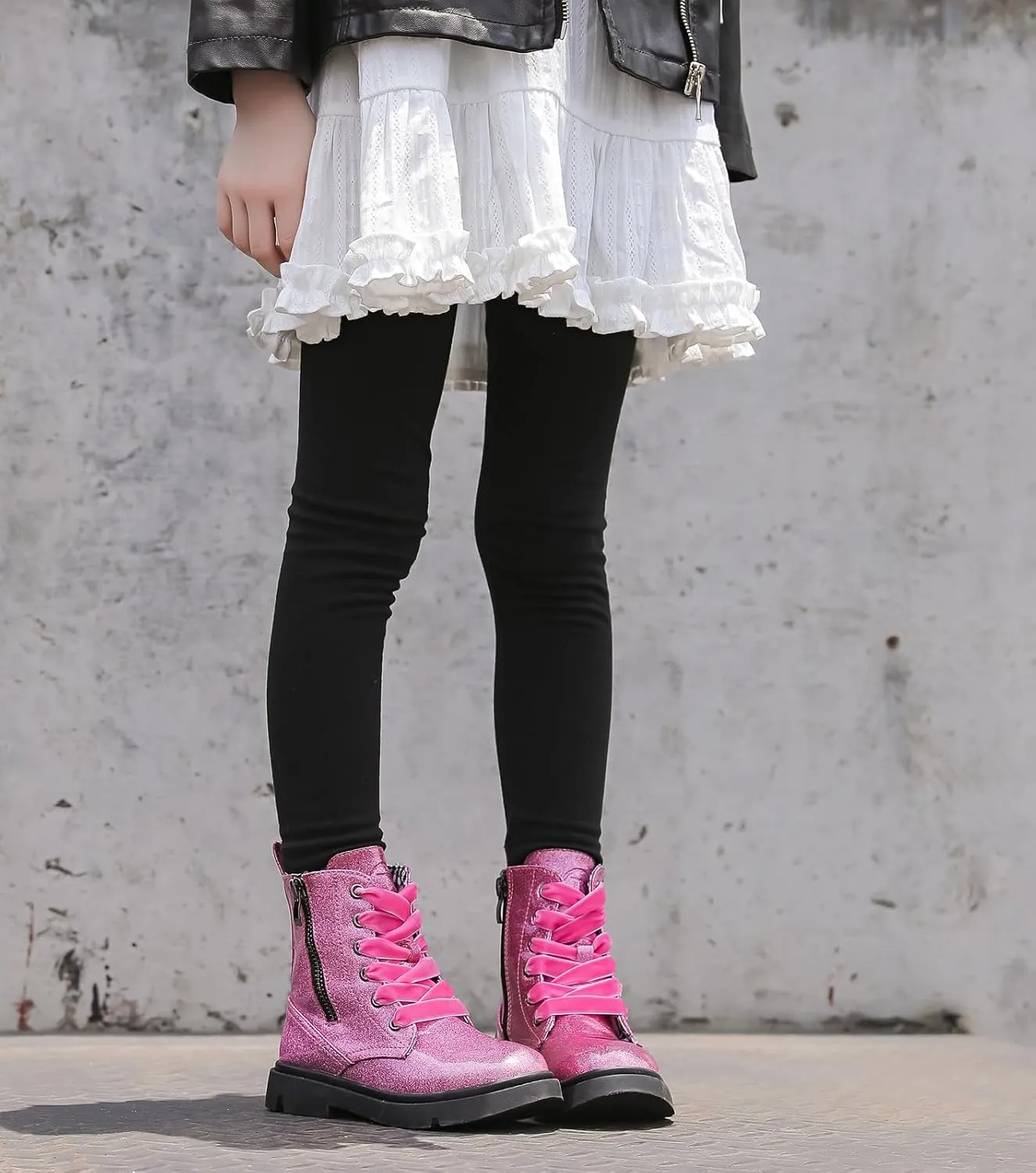 DADAWEN Boys Girls Glitter Ankle Boots Lace Up Waterproof Combat Shoes With Side Zipper for Toddler/Little Kid/Big Kid