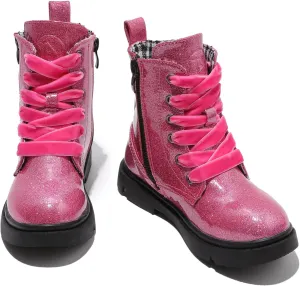 DADAWEN Boys Girls Glitter Ankle Boots Lace Up Waterproof Combat Shoes With Side Zipper for Toddler/Little Kid/Big Kid