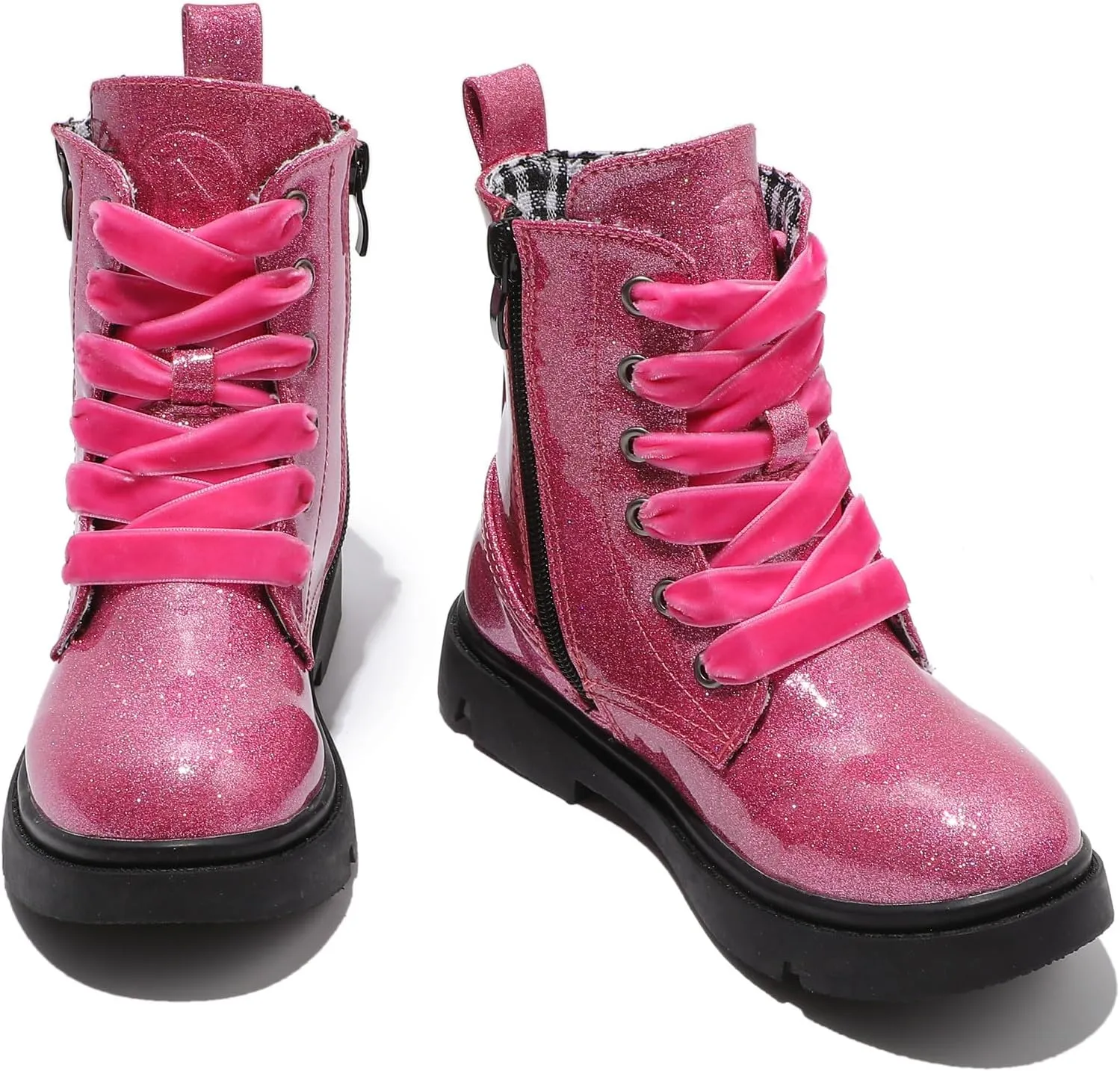 DADAWEN Boys Girls Glitter Ankle Boots Lace Up Waterproof Combat Shoes With Side Zipper for Toddler/Little Kid/Big Kid