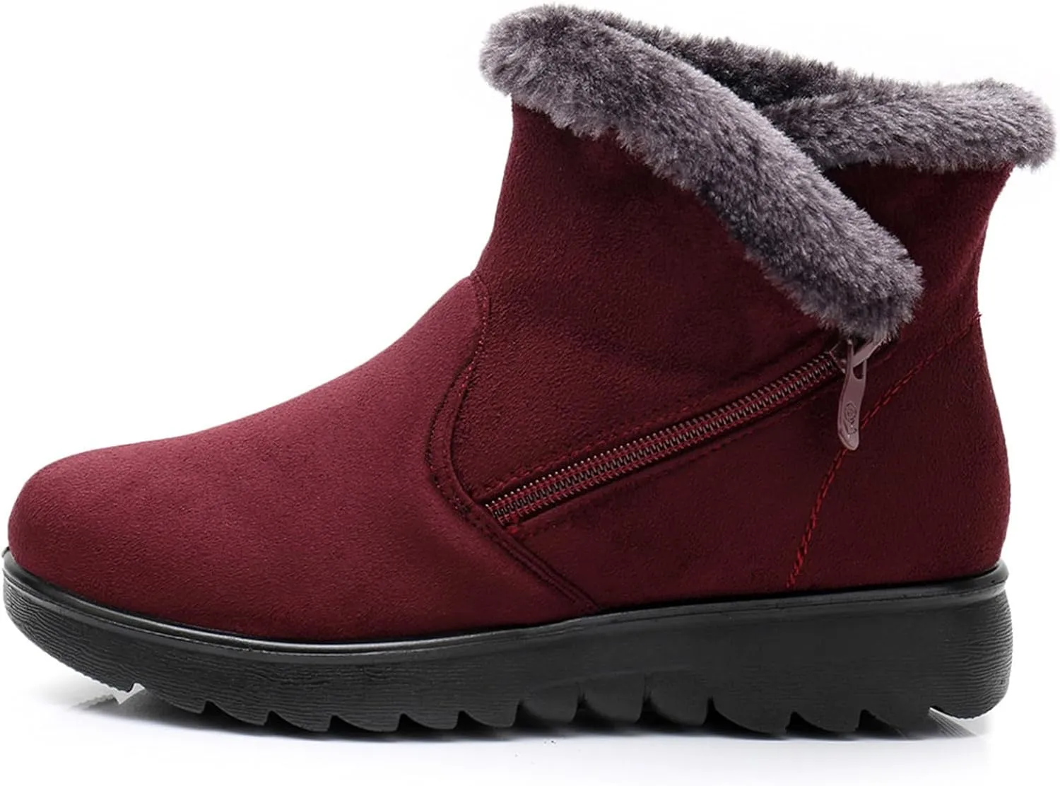 DADAWEN Women's Winter Warm Fur Lined Snow Boots Side Zipper Ankle Boots Outdoor Booties Comfortable Boots for Women