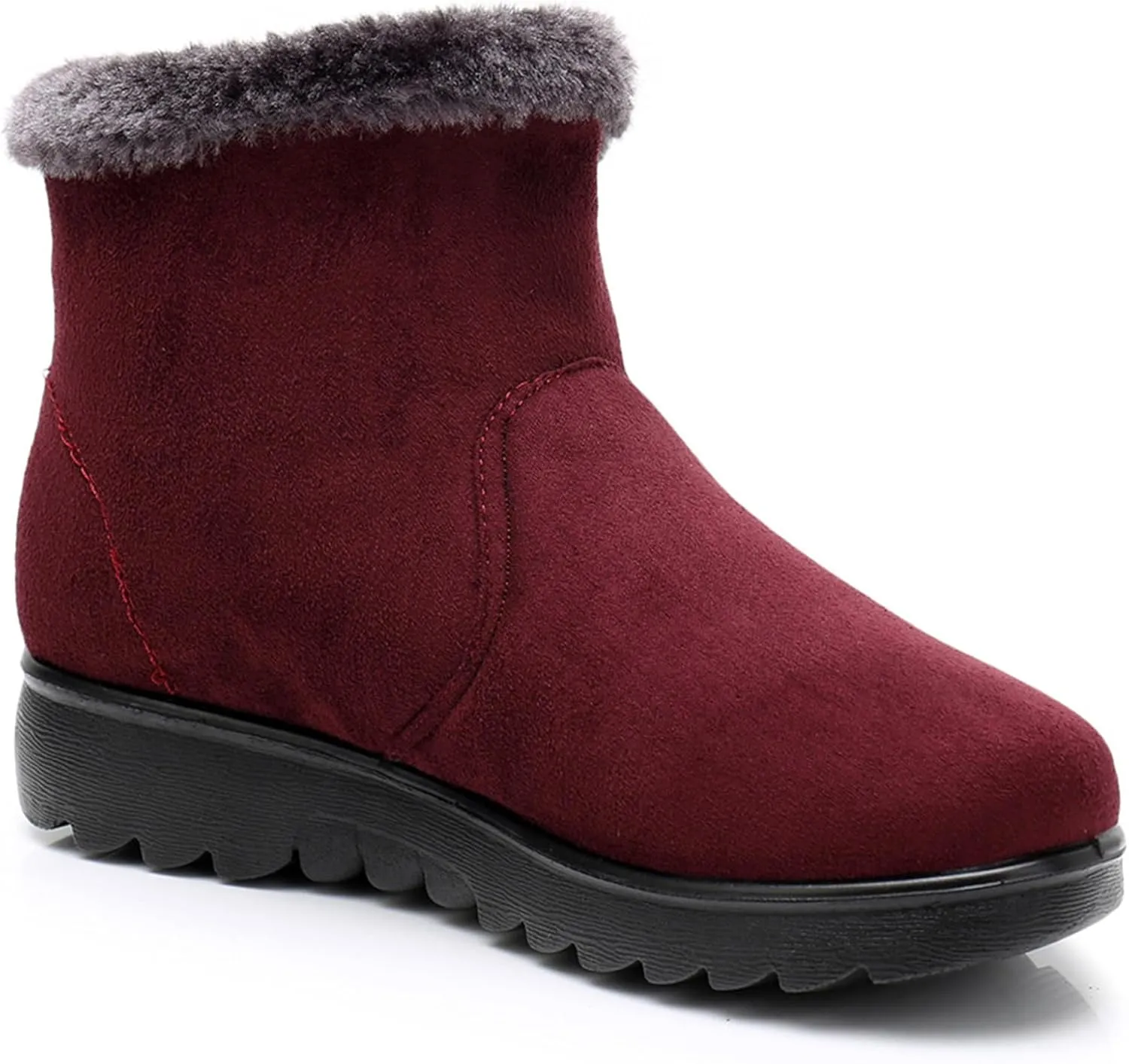 DADAWEN Women's Winter Warm Fur Lined Snow Boots Side Zipper Ankle Boots Outdoor Booties Comfortable Boots for Women