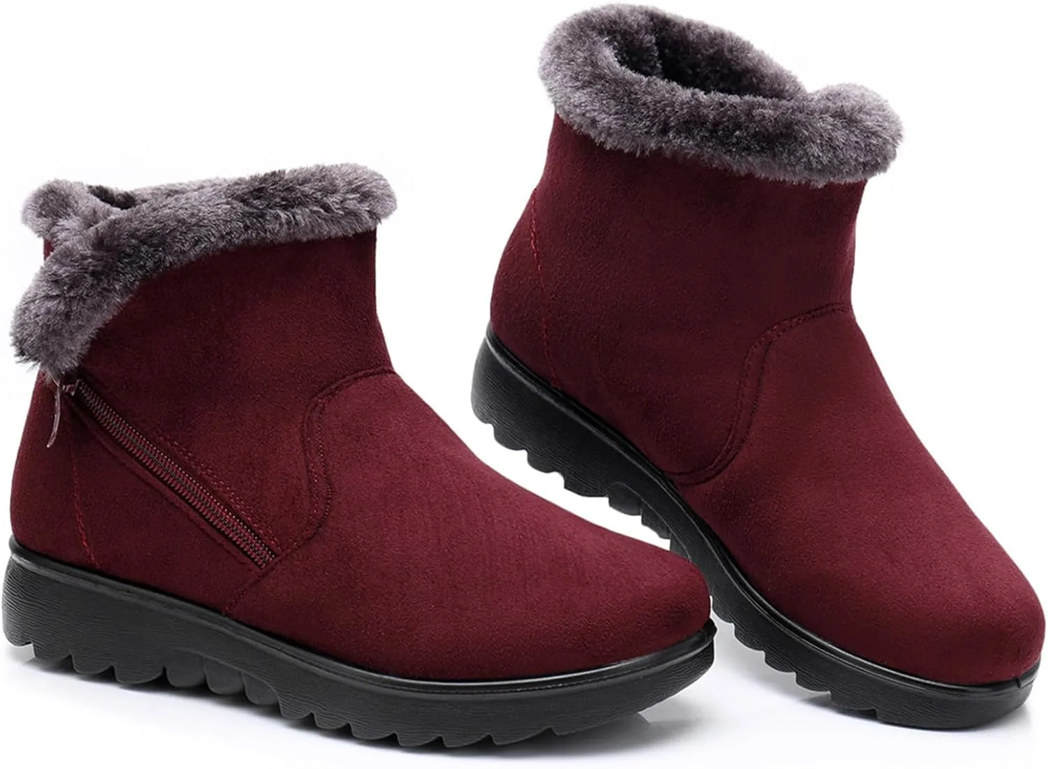 DADAWEN Women's Winter Warm Fur Lined Snow Boots Side Zipper Ankle Boots Outdoor Booties Comfortable Boots for Women