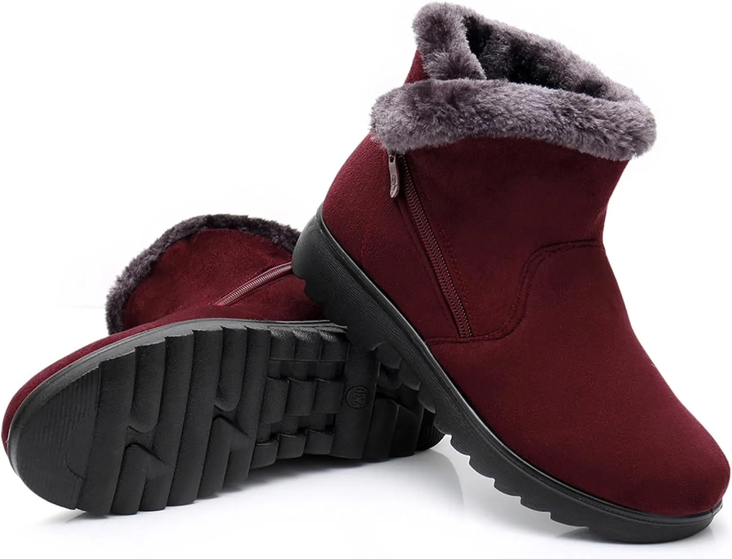 DADAWEN Women's Winter Warm Fur Lined Snow Boots Side Zipper Ankle Boots Outdoor Booties Comfortable Boots for Women
