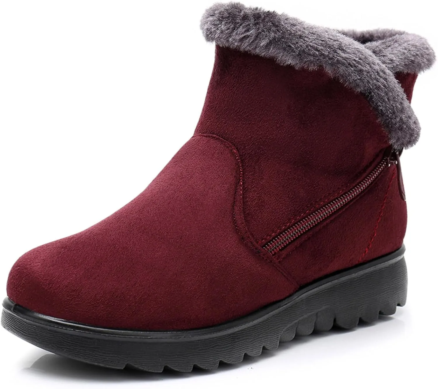 DADAWEN Women's Winter Warm Fur Lined Snow Boots Side Zipper Ankle Boots Outdoor Booties Comfortable Boots for Women