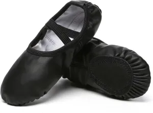 Danzcue Ballet Shoes for Girls-Soft Canvas/PU Leather Dance Slippers with Non-Slip Soles, Ideal Ballet Flats for Toddlers and Kids