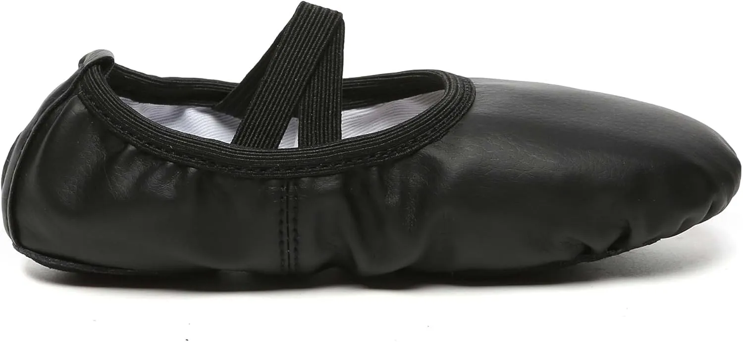 Danzcue Ballet Shoes for Girls-Soft Canvas/PU Leather Dance Slippers with Non-Slip Soles, Ideal Ballet Flats for Toddlers and Kids