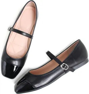 Dear Time Mary Jane Flats for Women Ballets Flats Strap Shoes Dressy Comfortable Square Toe Mary Jane Buckle Flats Shoes