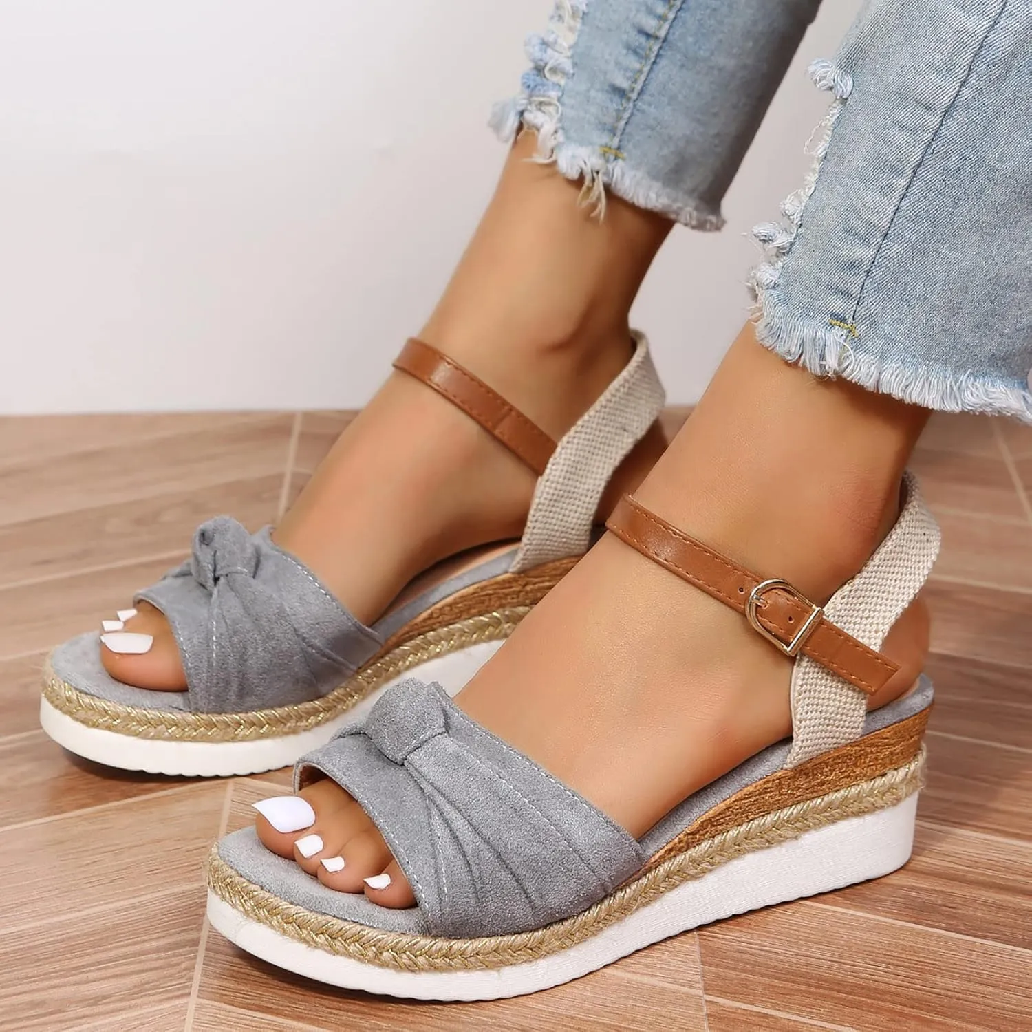 Dheva-C Orthopedic Wedge Sandals for Women Summer Dressy Open Toe Ankle Strap Platform Sandals Casual Strappy Low Wedges Slip on Sandals Zipper Beach Sandals Dress Shoes Comfortable Outdoor Shoes