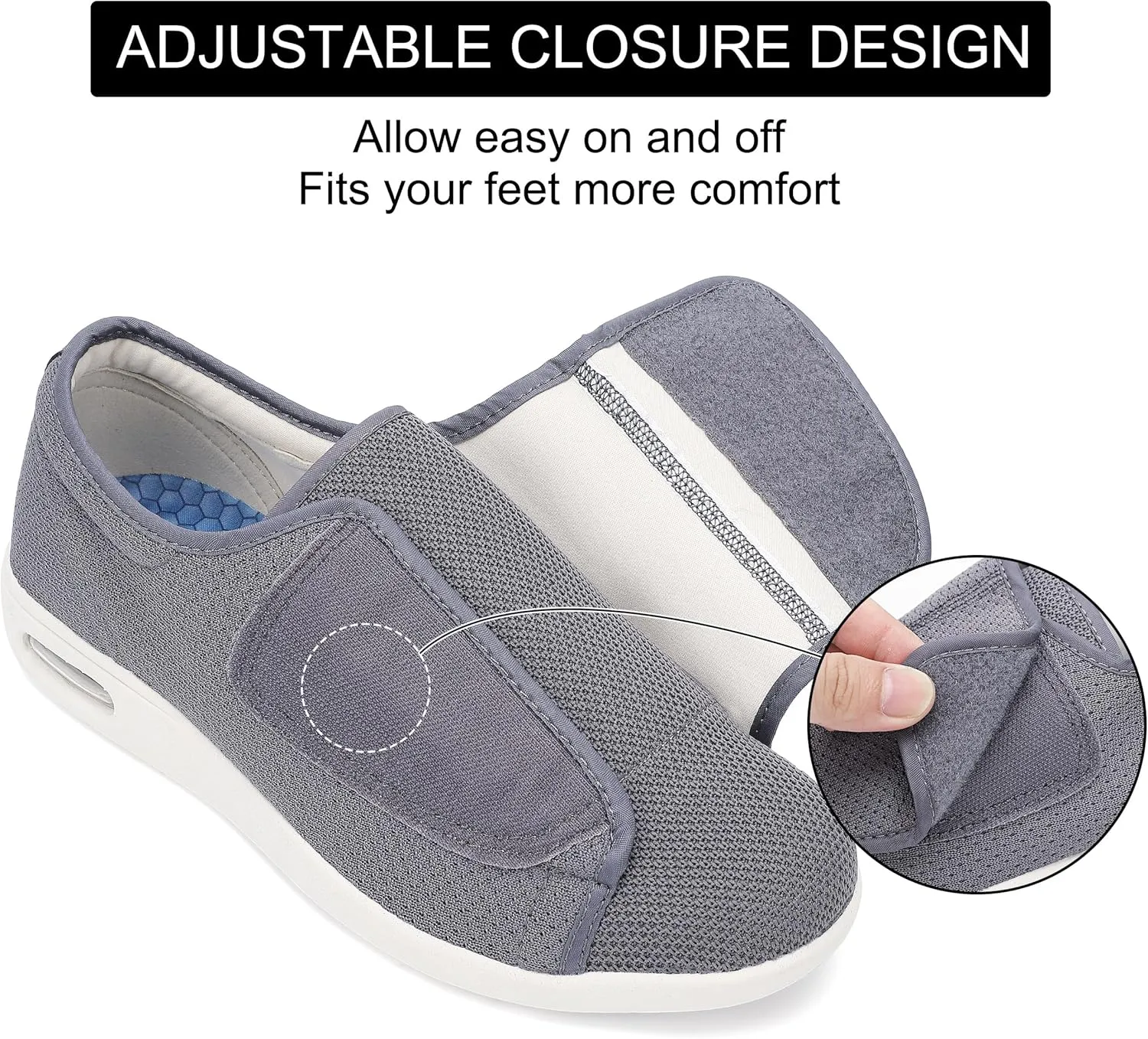 Diabetic Shoes for Men, Wide Width Elderly Men's Shoes, Adjustable Closure Lightweight Breathable, Swollen Feet Walking Edema Sneakers