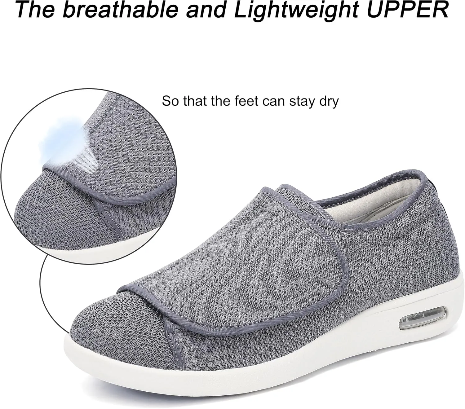 Diabetic Shoes for Men, Wide Width Elderly Men's Shoes, Adjustable Closure Lightweight Breathable, Swollen Feet Walking Edema Sneakers