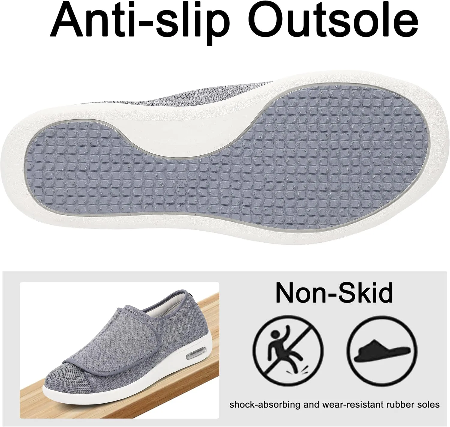 Diabetic Shoes for Men, Wide Width Elderly Men's Shoes, Adjustable Closure Lightweight Breathable, Swollen Feet Walking Edema Sneakers